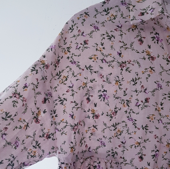 ZARA Pink Floral Collar Neck Cotton + Linen Front Button Peplum Shirt - Picture 3 of 11